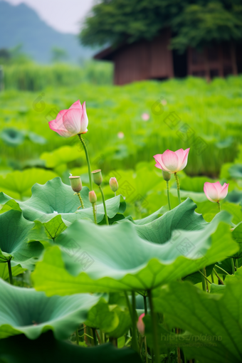 莲藕种植场景农田摄影图