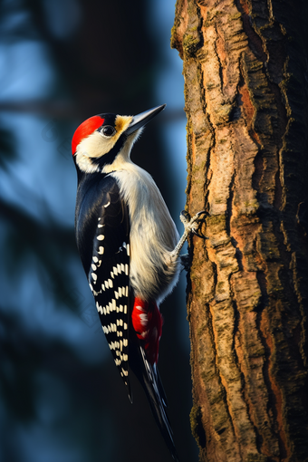吃树虫的益鸟啄木鸟摄影图