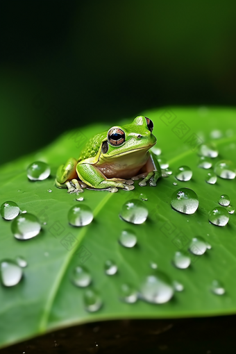 荷叶上的青蛙吃虫子摄影图