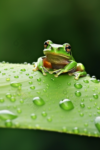 荷叶上吃虫子的青蛙摄影图