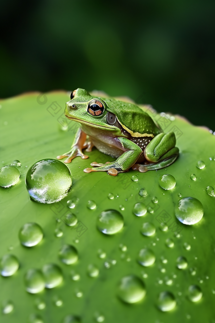 荷叶上的青蛙倮虫摄影图