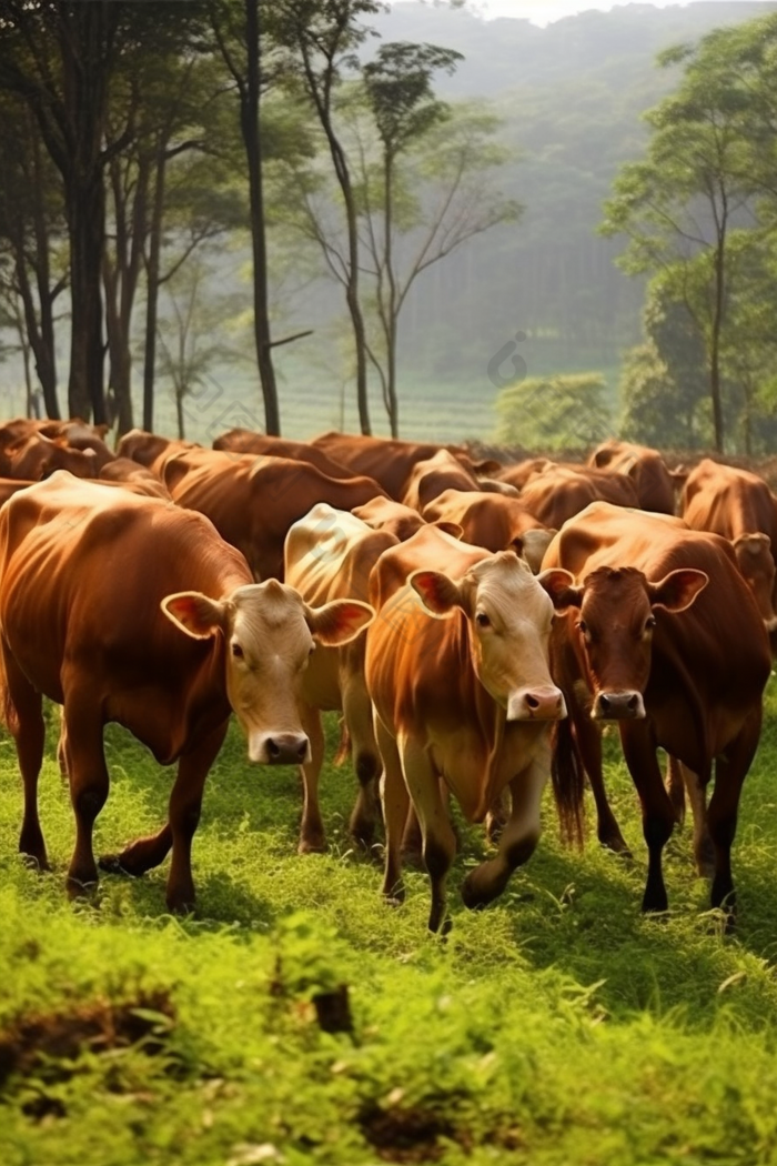 南阳牛规模养殖牛群摄影图