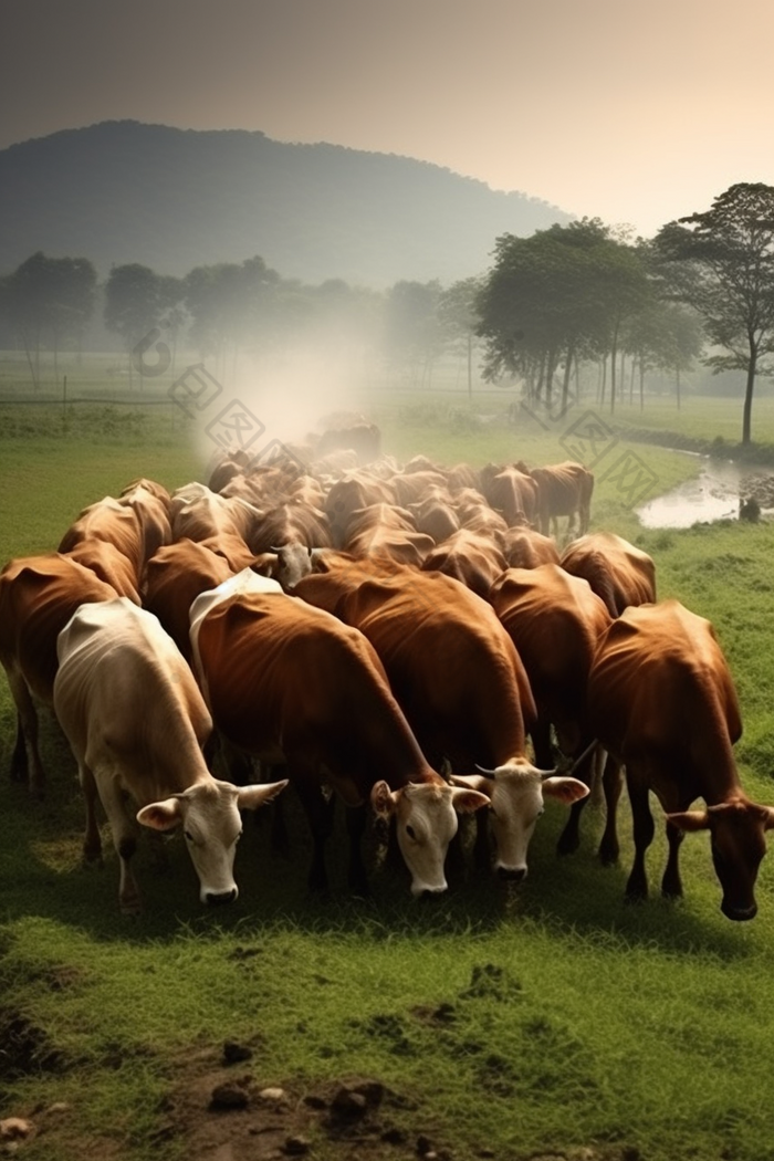南阳牛牛群牧场摄影图