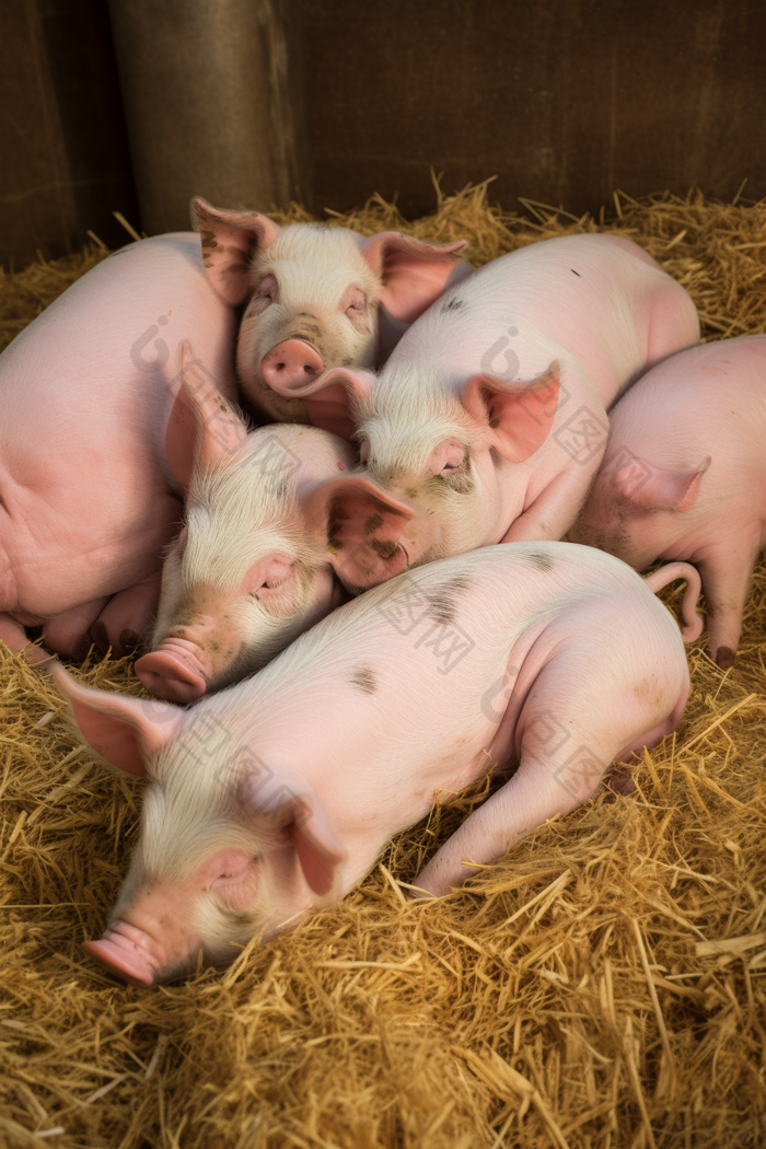 母猪在猪圈里一群小猪摄影图