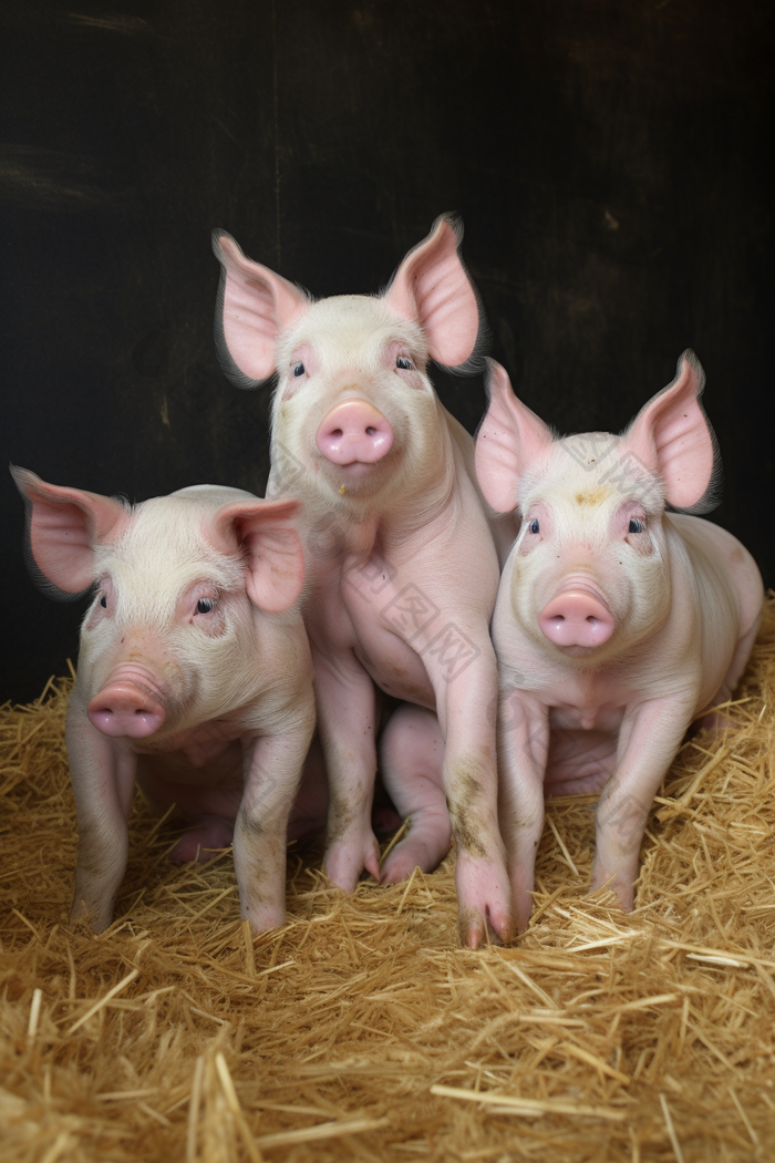 一群小猪和农场猪舍环境饲养摄影图