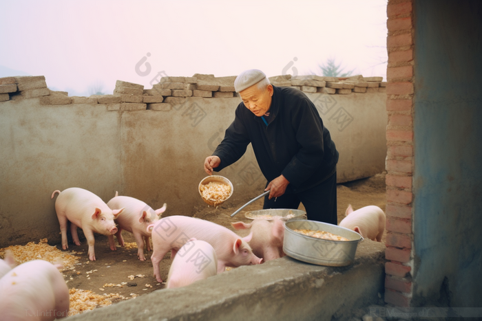 人工喂食饲养猪饲养猪猪圈摄影图