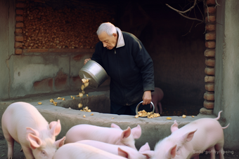 人工喂食饲养猪养殖猪圈摄影图