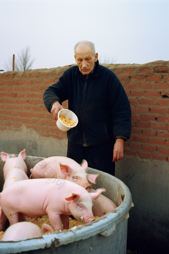 人工喂食饲养猪饲养猪养殖摄影图