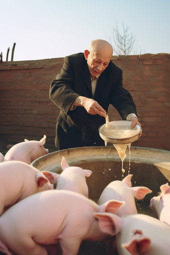 人工喂食饲养猪饲养猪养殖猪圈摄影图