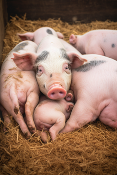 母猪在猪仔喂奶猪舍猪养殖摄影图