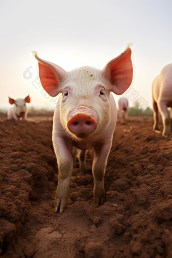 一<strong>群</strong>小猪在猪棚猪养殖饲养摄影图