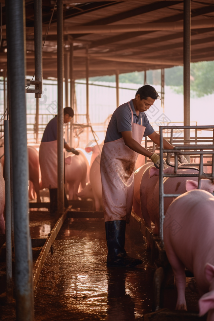 现代养殖畜牧业猪圈智能饮水系统自动化养殖摄影图