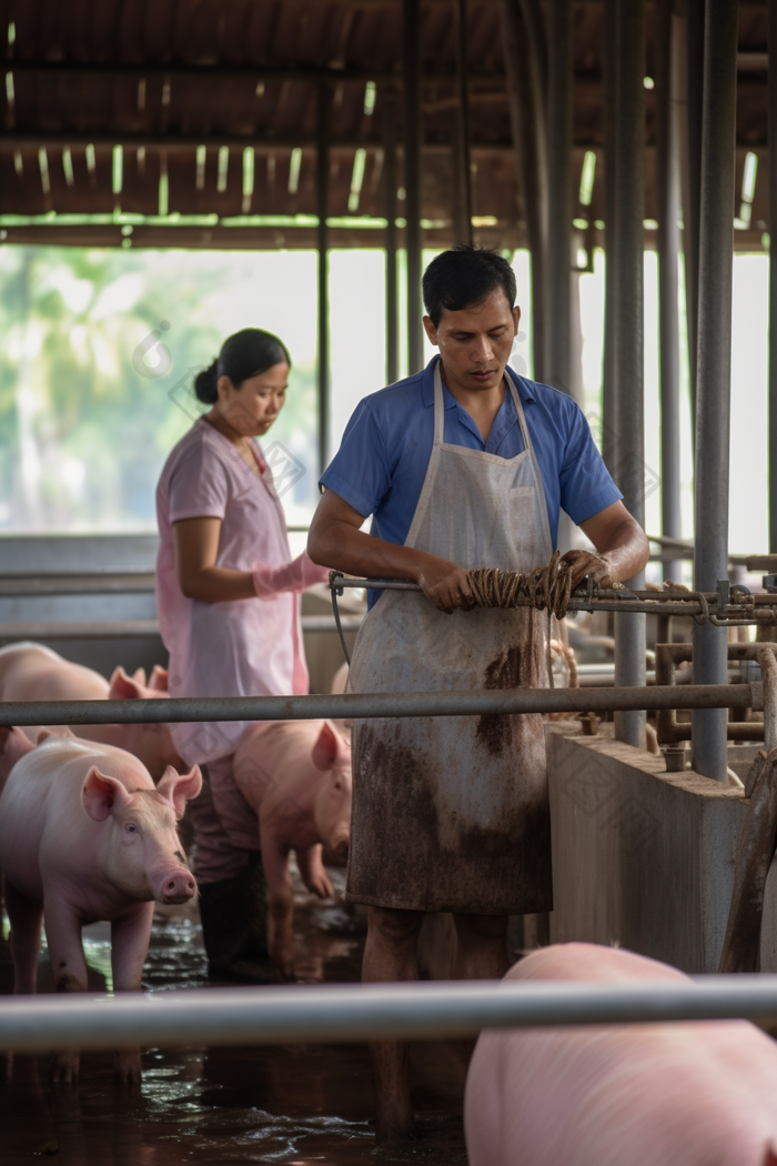 现代农场养殖畜牧业猪圈智能饮水系统自动化养殖摄影图