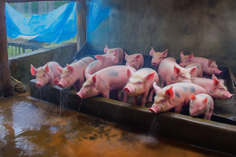 现代农场猪养殖畜牧业猪圈沉淀池摄影图