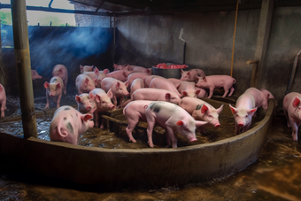 猪舍猪养殖畜牧业猪圈沉淀池摄影图