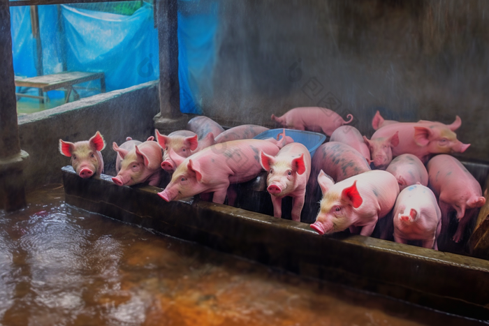 现代农场猪舍养殖畜牧业猪圈沉淀池摄影图