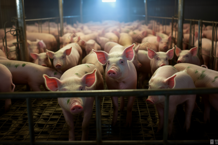 现代科技猪圈农场饲养规模化养猪摄影图