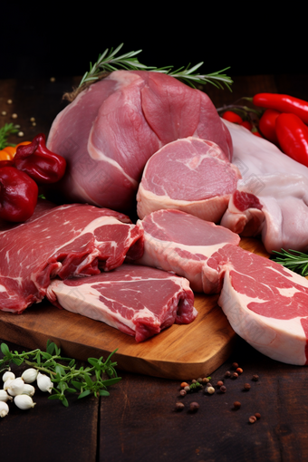 超市菜场采购肉类市场切猪肉卖猪肉加工摄影图