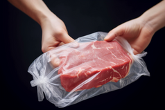 餐饮超市菜场肉类市场猪肉真空包装猪肉加工摄影图
