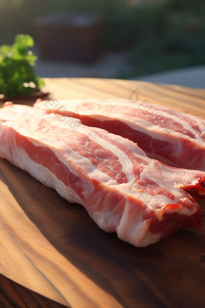 菜场采购肉类市场猪肉加工美食摄影图