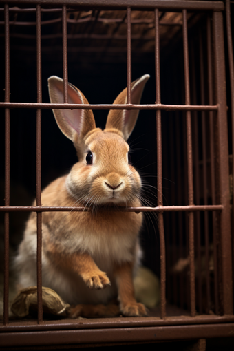 比利时兔笼子圈养摄影图
