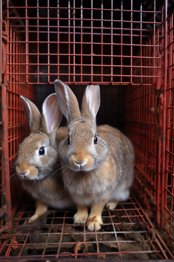 高品质比利时兔圈养笼舍摄影图
