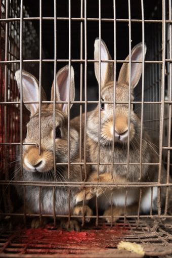 高品质肉兔比利时兔圈养笼舍摄影图
