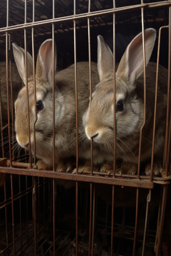 纯正肉兔比利时兔圈养养殖地摄影图