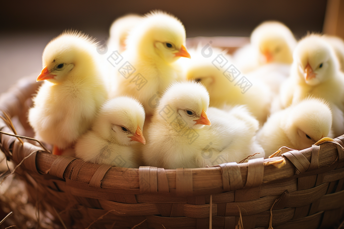 现代化农场里的小鸡摄影图