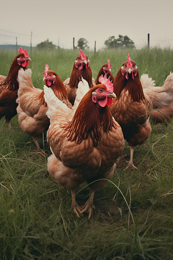 自由放养生态的母鸡摄影图