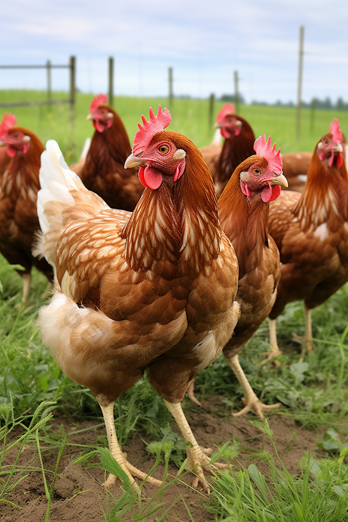 自由放养的营养母鸡摄影图