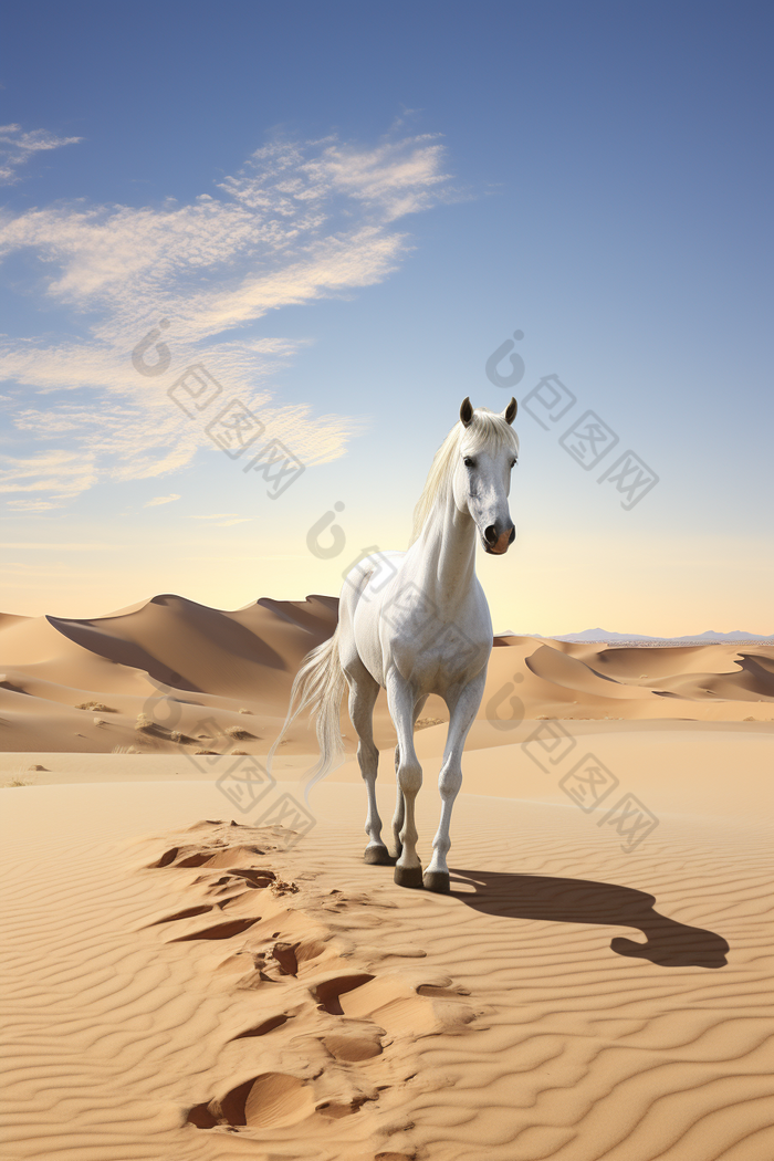 蒙古马沙漠摄影图