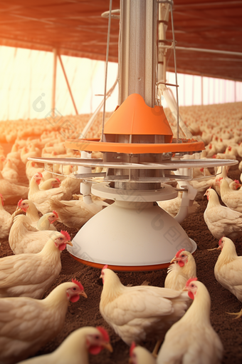 农场养殖鸡饲料喂食器摄影图