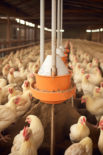 养殖培育鸡饲料喂食器摄影图