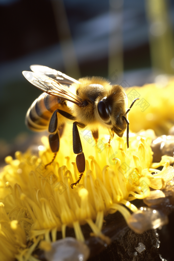 蜜蜂采食花粉摄影图