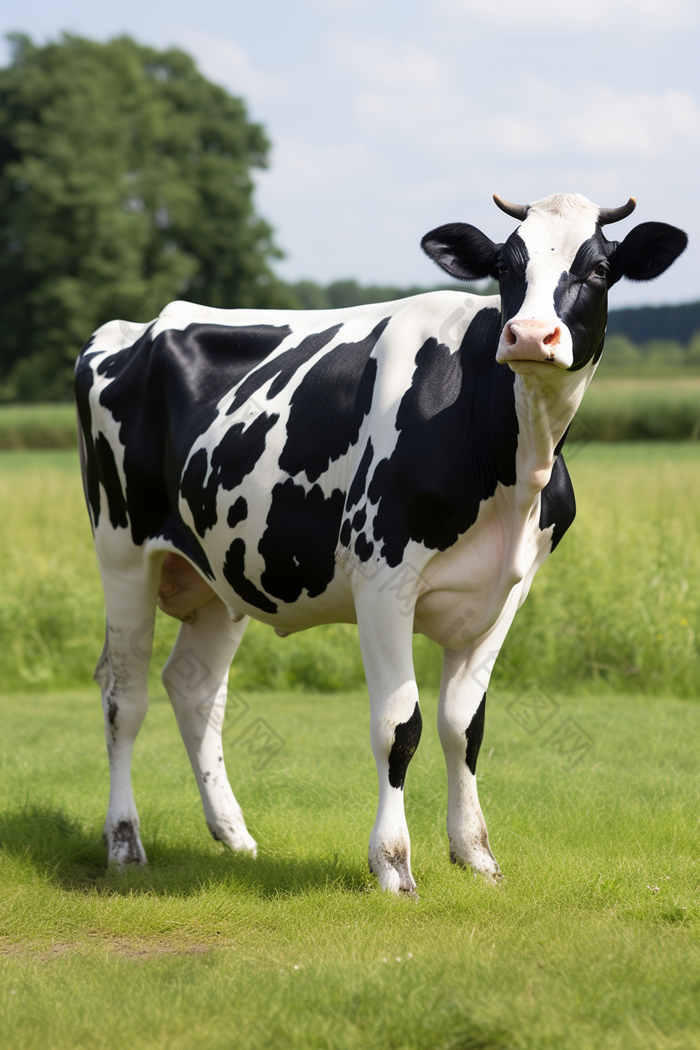 草原上的荷斯坦奶牛摄影图