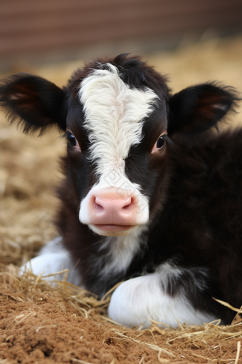 奶牛养殖荷斯坦奶牛幼崽摄影图