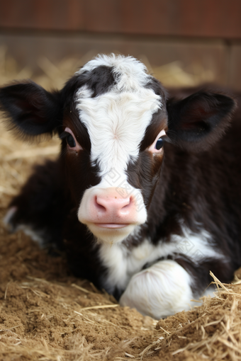 荷斯坦奶牛幼崽人工养殖摄影图