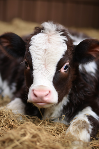 荷斯坦奶牛幼崽在牛圈摄影图