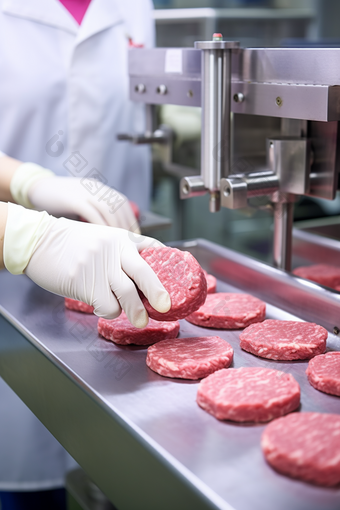高品质营养牛肉饼加工厂摄影图