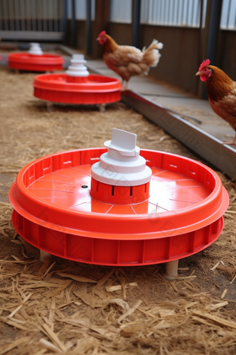 鸡饲料集中式一体化自动喂食器摄影图