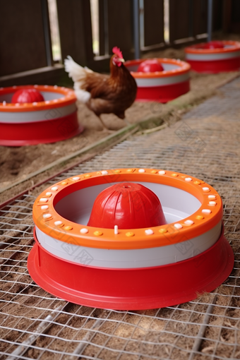 鸡饲料环保自动喂食器摄影图