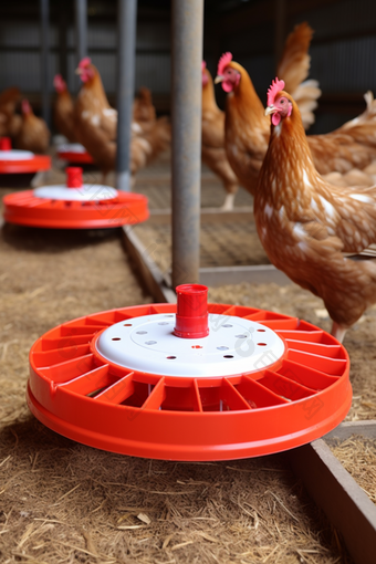营养鸡饲料小型自动喂食器摄影图