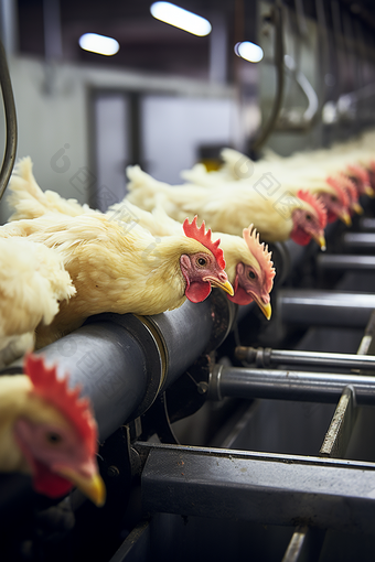 鸡肉加工行业的小型自动化生产线摄影图