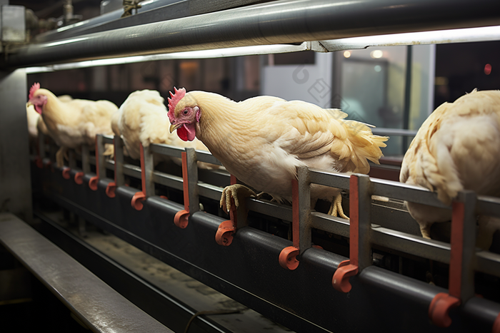 优质鸡肉加工行业的自动化生产线摄影图