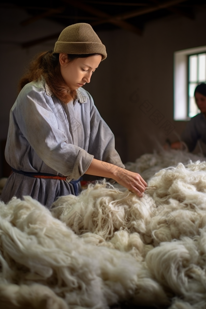 标准羊毛手工小型工厂摄影图