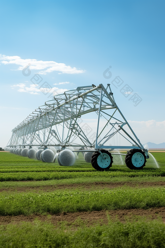 农村庄稼农田作物种植机械用具灌溉机摄影图