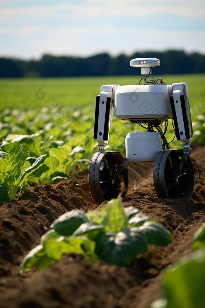 庄稼农田作物种植农业机器人作业摄影图