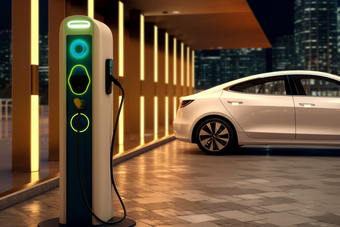高新科技节能新能源汽车充电场摄影图