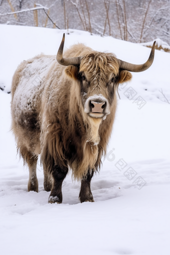 畜牧业牦牛雪地中牛奶